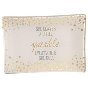 White and Gold Sparkle And Star Glass Jewelry Trinket Tray Home Decor